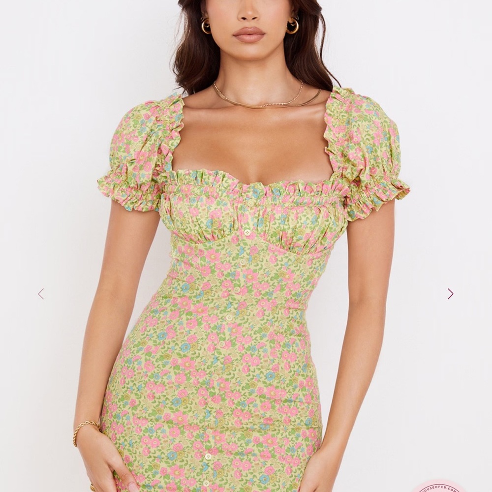 House of CB Pink and Green Ruched Mini Dress TANAYA dress